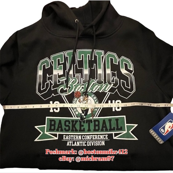boston celtics hoodie Mens nba Celtics Sweatshirt MD Black Green White pullover - Picture 12 of 14